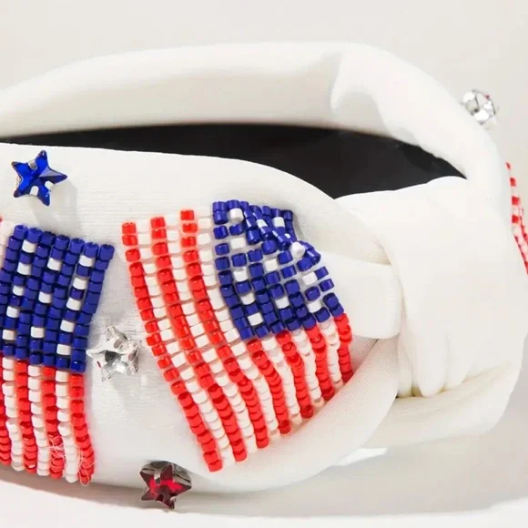NEW Red White Blue Hand Beaded American Flag Headband  display picture 3